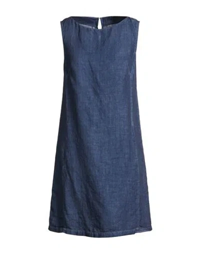 120% Lino Woman Mini Dress Navy Size 12 Linen In Blue