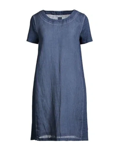 120% Lino Woman Mini Dress Navy Size 12 Linen In Blue