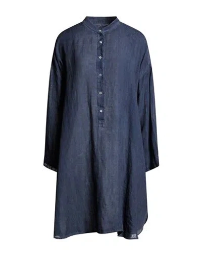 120% Lino Woman Mini Dress Navy Size M Linen In Blue