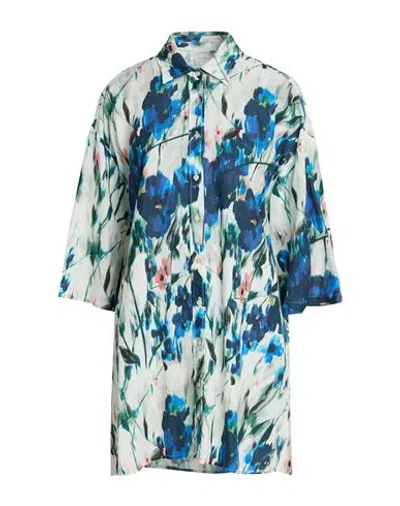 120% Lino Woman Mini Dress Off White Size 4 Linen In Blue