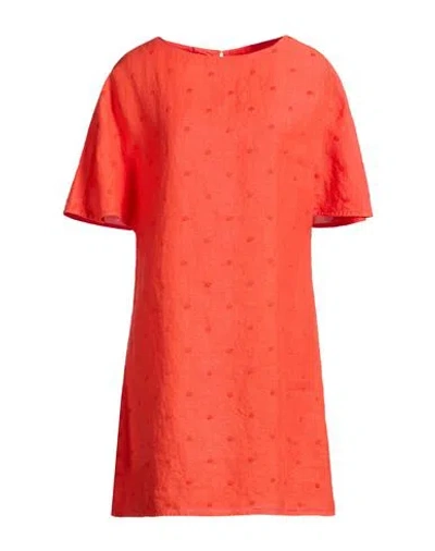 120% Lino Woman Mini Dress Orange Size 6 Linen