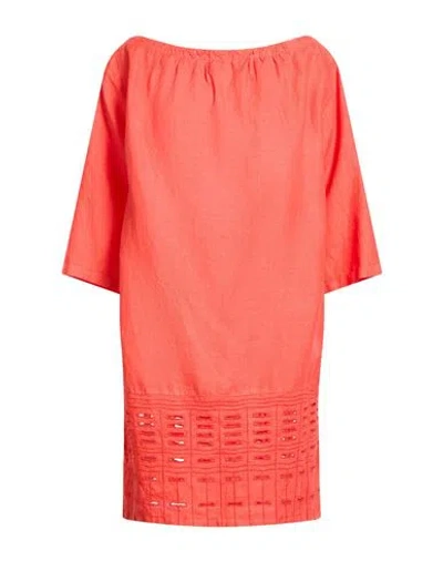 120% Lino Woman Mini Dress Orange Size 6 Linen