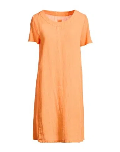 120% Lino Woman Mini Dress Orange Size 8 Linen
