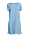 120% Lino Woman Mini Dress Pastel Blue Size 12 Linen
