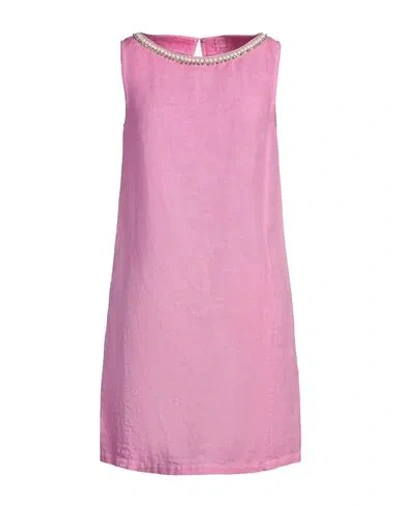 120% Lino Woman Mini Dress Pink Size 12 Linen