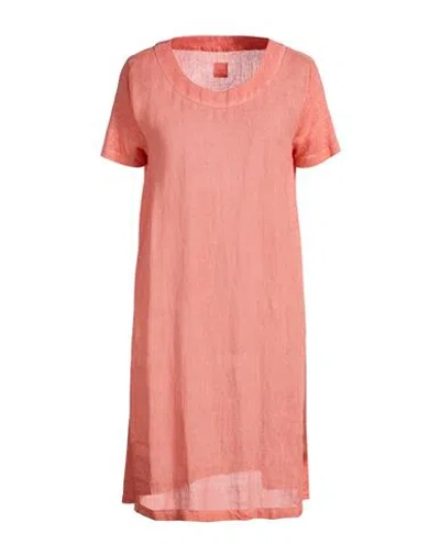 120% Lino Woman Mini Dress Salmon Pink Size 6 Linen In Orange