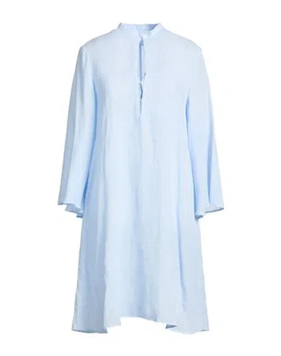 120% Lino Woman Mini Dress Sky Blue Size 10 Linen