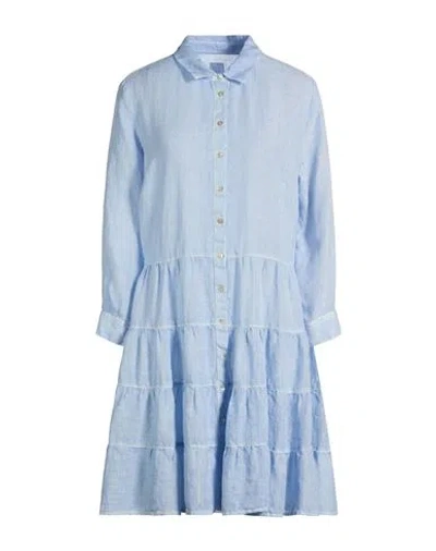 120% Lino Woman Mini Dress Sky Blue Size 10 Linen