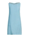 120% Lino Woman Mini Dress Sky Blue Size 10 Linen