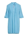 120% Lino Woman Mini Dress Sky Blue Size 14 Linen