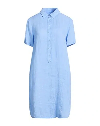 120% Lino Woman Midi Dress Light Blue Size 14 Linen