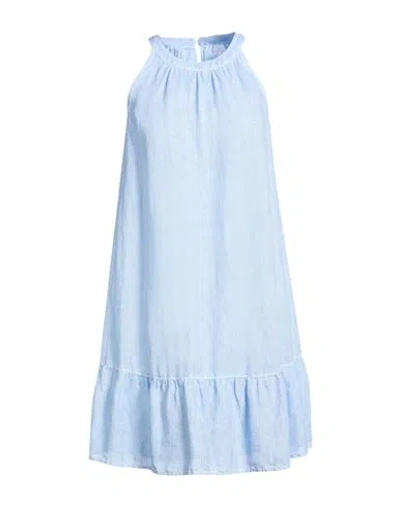 120% Lino Woman Mini Dress Sky Blue Size 8 Linen