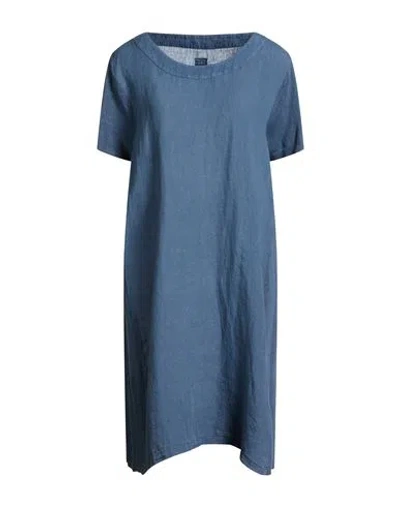 120% Lino Woman Mini Dress Slate Blue Size 14 Linen