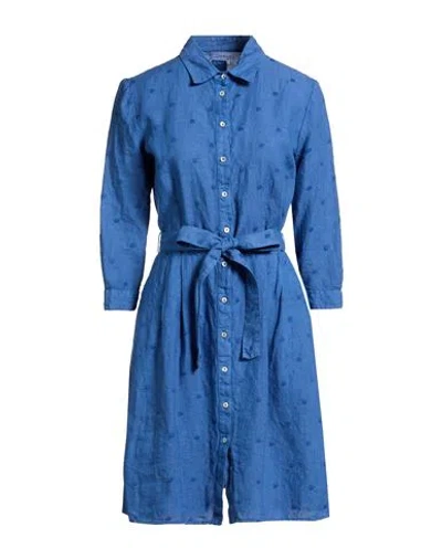 120% Lino Woman Mini Dress Slate Blue Size 6 Linen