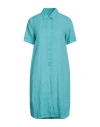 120% Lino Woman Mini Dress Turquoise Size 10 Linen In Blue