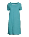 120% Lino Woman Mini Dress Turquoise Size 10 Linen In Blue