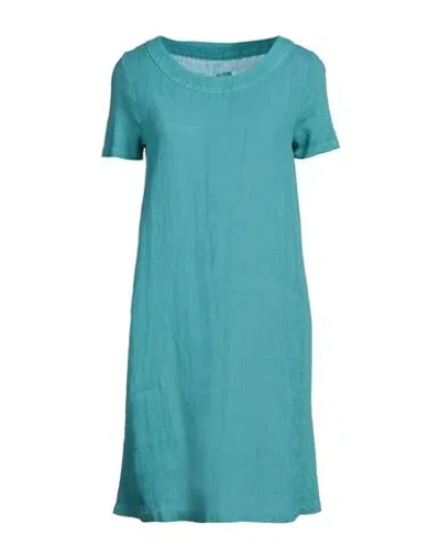 120% Lino Woman Mini Dress Turquoise Size 10 Linen In Blue