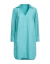 120% Lino Woman Mini Dress Turquoise Size Xl Linen In Blue