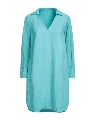 120% Lino Woman Mini Dress Turquoise Size Xl Linen In Blue