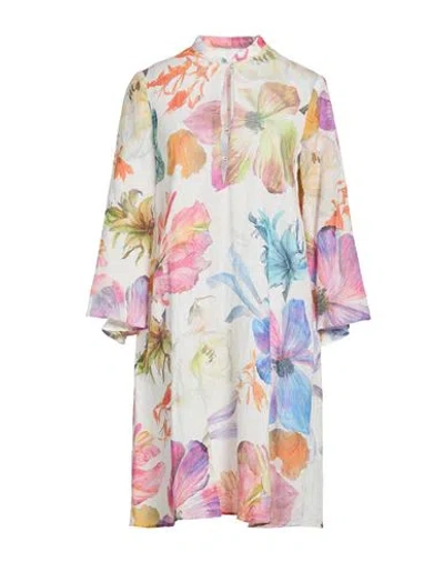 120% Lino Woman Mini Dress White Size 10 Linen In Multi