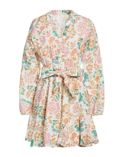 120% Lino Woman Mini Dress White Size 10 Linen In Multi