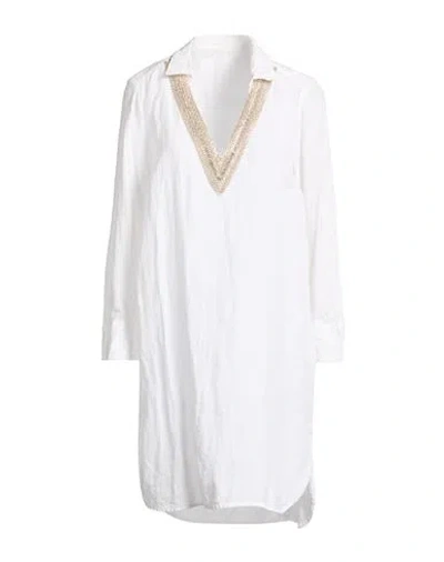 120% Lino Woman Mini Dress White Size S Linen