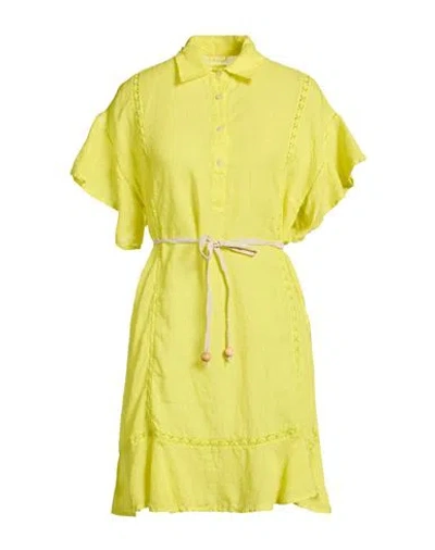 120% Lino Woman Mini Dress Yellow Size 6 Linen