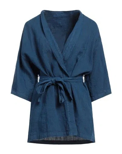 120% Woman Overcoat Navy Blue Size 6 Linen