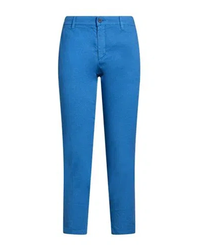 120% Lino Woman Pants Azure Size 6 Linen, Cotton, Elastane In Blue