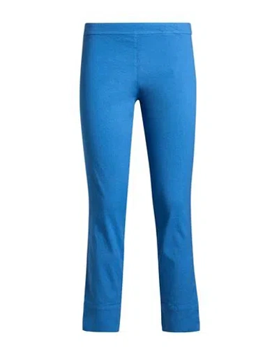 120% Lino Woman Pants Azure Size 6 Linen, Cotton, Elastane In Blue