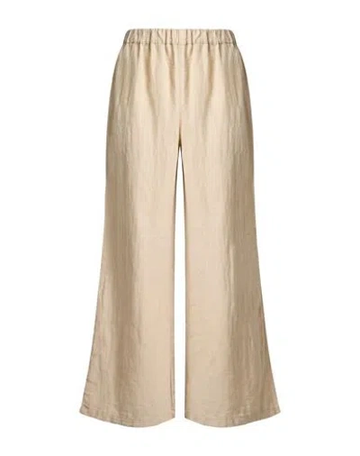 120% Lino Woman Pants Beige Size 14 Linen In Neutral