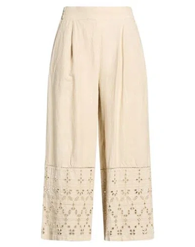 120% Lino Woman Pants Beige Size 6 Linen In Neutral