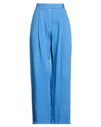 120% Lino Woman Pants Blue Size 10 Linen