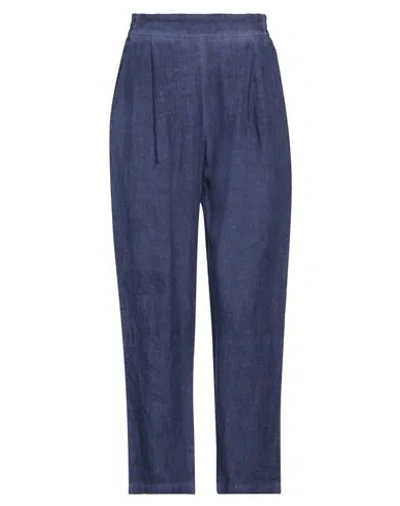120% Lino Woman Pants Blue Size 2 Linen
