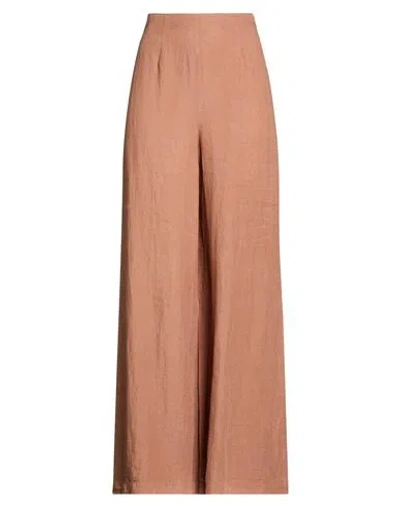 120% Lino Woman Pants Brown Size 10 Linen In Multi