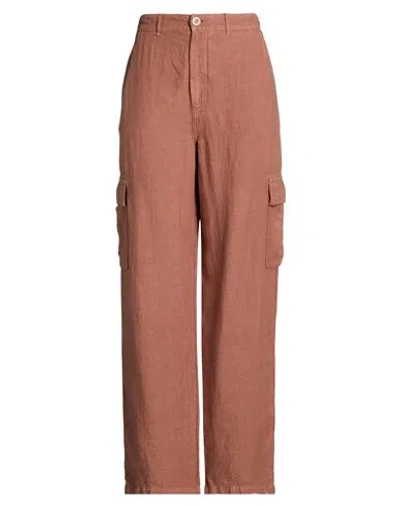 120% Lino Woman Pants Brown Size 10 Linen In Multi