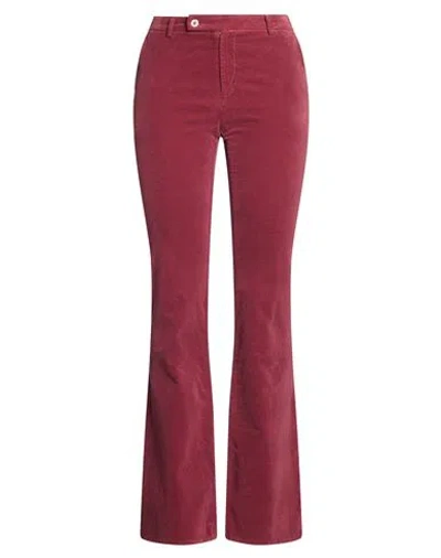 120% Lino Woman Pants Burgundy Size 4 Cotton, Elastane In Red