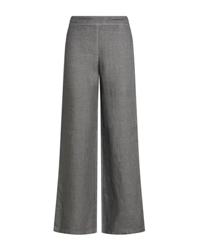 120% Lino Woman Pants Charcoal Size 12 Linen In Grey