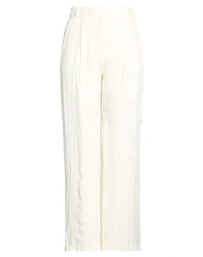 120% Lino Woman Pants Cream Size 12 Linen In White