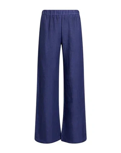 120% Lino Woman Pants Dark Purple Size 14 Linen In Blue