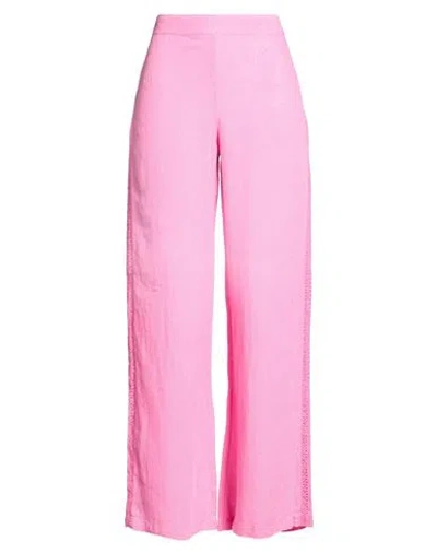 120% Lino Woman Pants Fuchsia Size 6 Linen In Pink