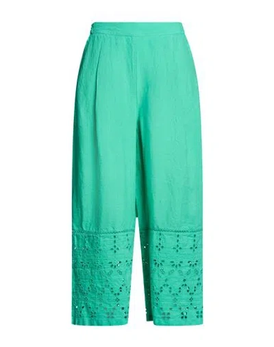 120% Lino Woman Pants Green Size 6 Linen
