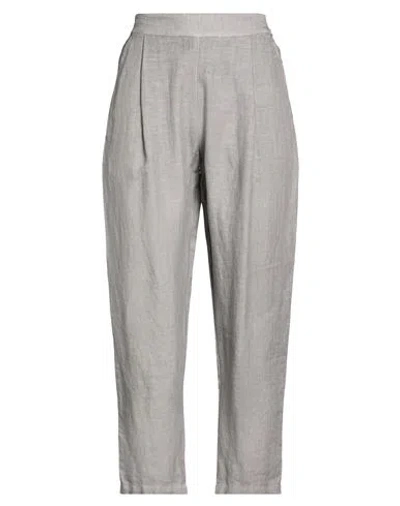 120% Lino Woman Pants Grey Size 14 Linen In Gray
