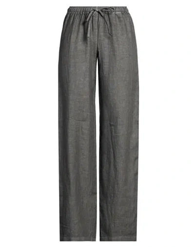 120% Lino Woman Pants Grey Size 14 Linen In Gray