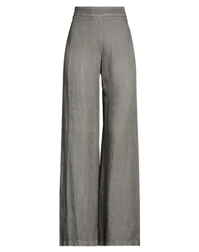 120% Lino Woman Pants Grey Size 2 Linen In Black