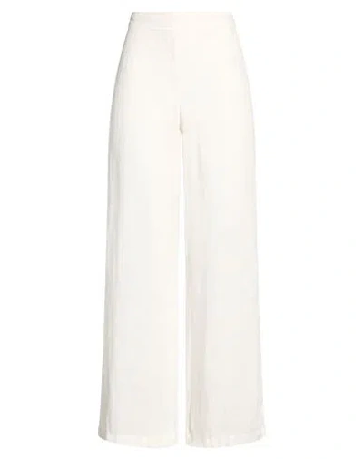 120% Lino Woman Pants Ivory Size 10 Linen In White