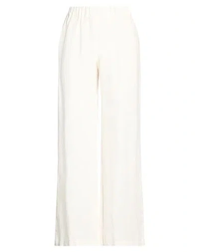 120% Lino Woman Pants Ivory Size 14 Linen In Neutral