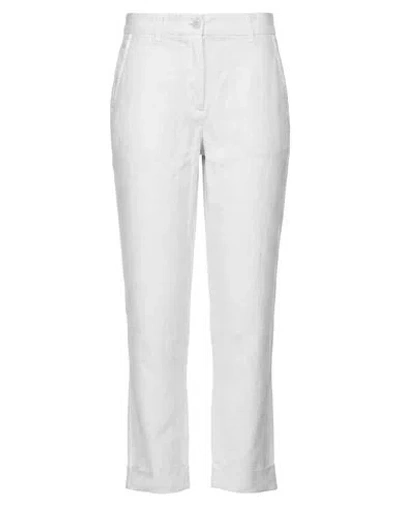 120% Lino Woman Pants Light Grey Size 8 Linen, Cotton, Elastane In White
