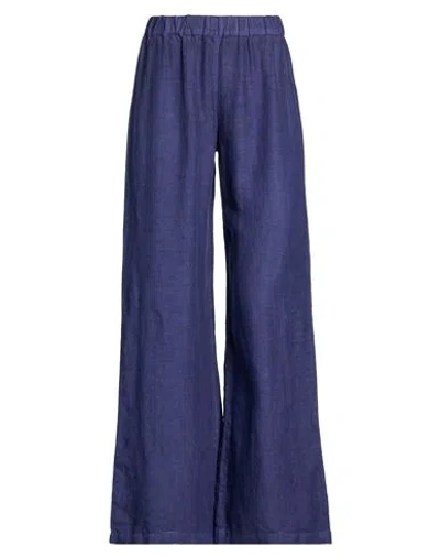 120% Lino Woman Pants Midnight Blue Size 14 Linen