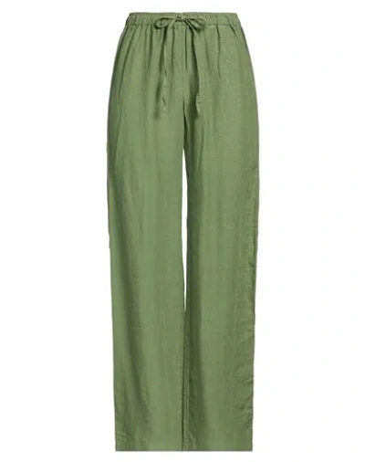 120% Lino Woman Pants Military Green Size 12 Linen